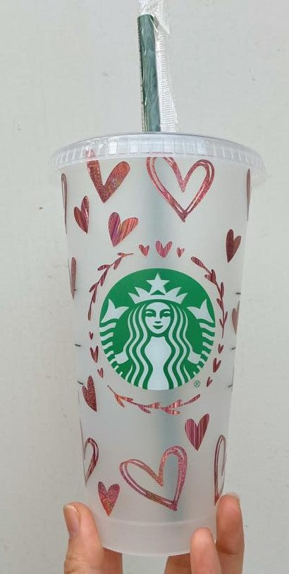 Color Changing Starbucks Cup  Full Wrap Hearts Starbucks Cold Cup