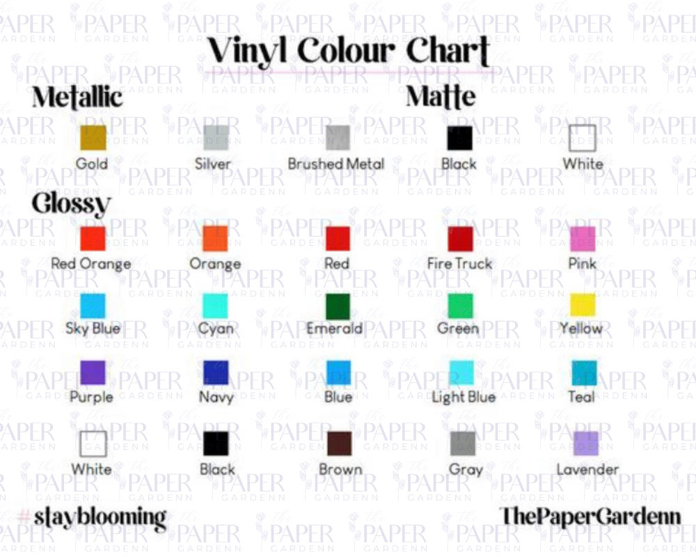 Paper Colour Chart & Vinyl Colour Chart thepapergardenn