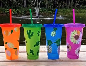 Personalized Colour Changing Cup Tumblr with Lid and Straw