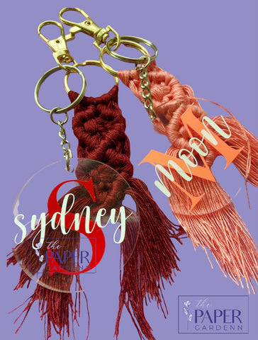 Mix & Match [2 Macramé Key Chains with Gold Hook Keychain | Acrylic Name Plate Personalization]
