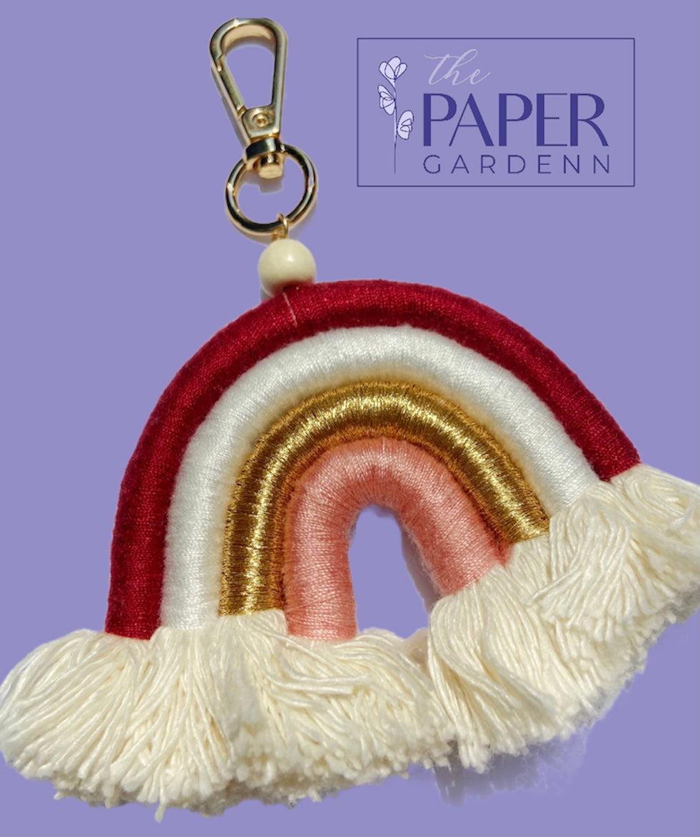 Pink Rainbow Macramé Key Chain