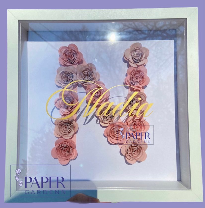 Paper Flower Rose Initial N Shadowbox Frame [Initial N]
