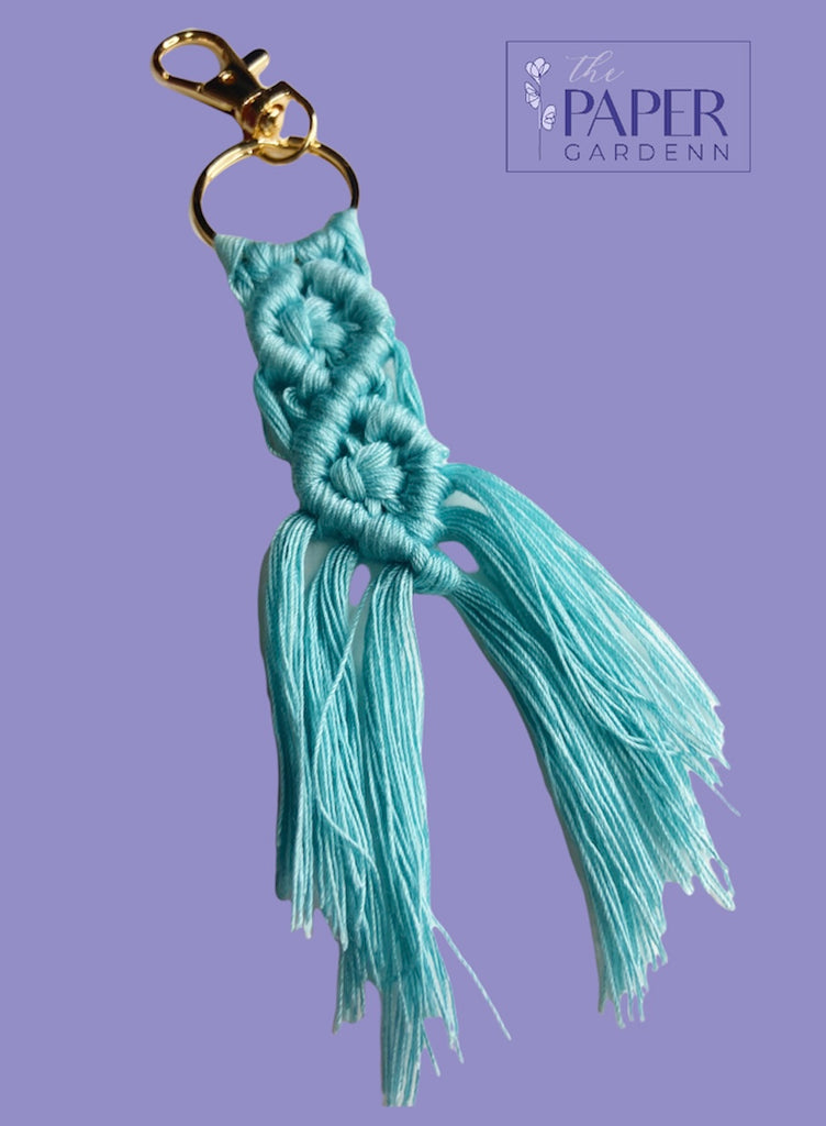 Blue Braided Rope Macramé Cord Keychain ring with Gold Hook Keyring ...