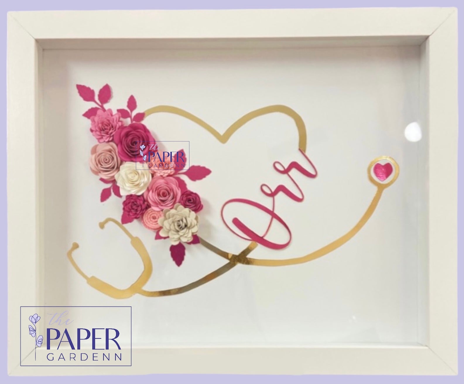 Stethoscope Paper Flower Shadow Box for Nurses, Doctors