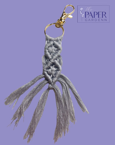 Silver Grey Braided Cord Macramé Key Chain