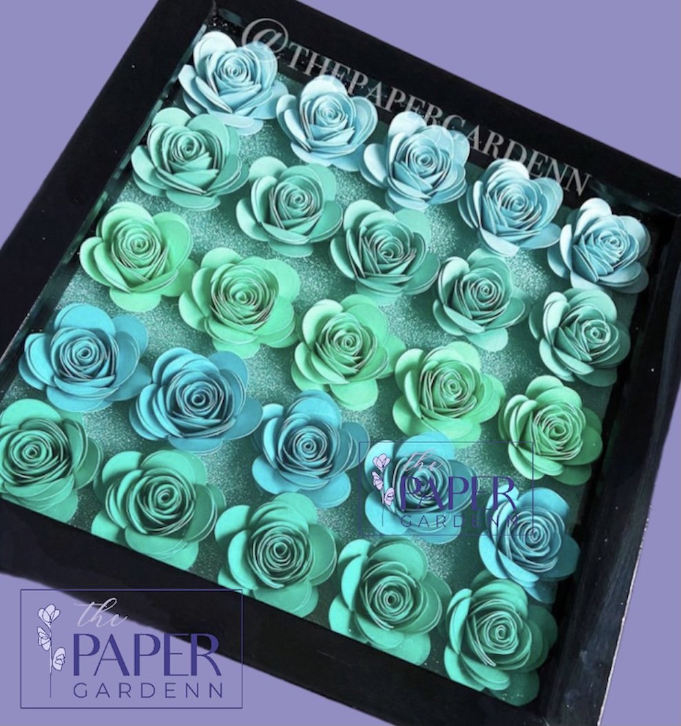 Teal Bloomed Rose Shadowbox Frame