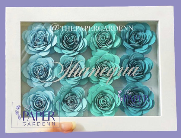 Teal Bloomed Rose Shadowbox Frame
