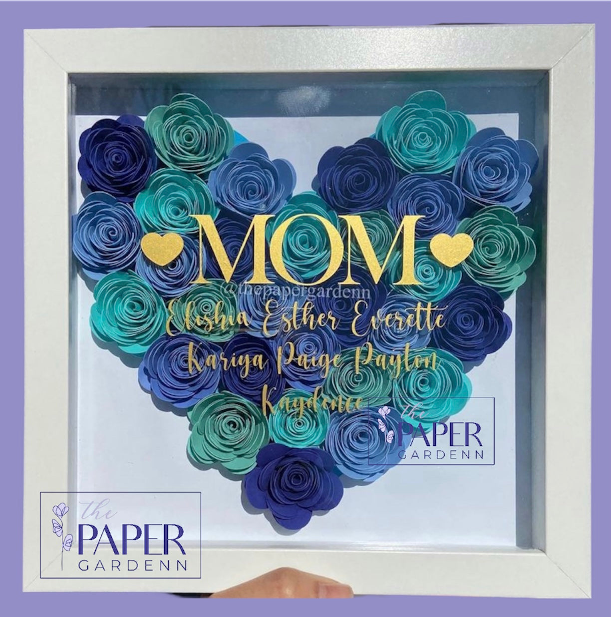 Blue & Teal Rosebud Heart Shadowbox Frame