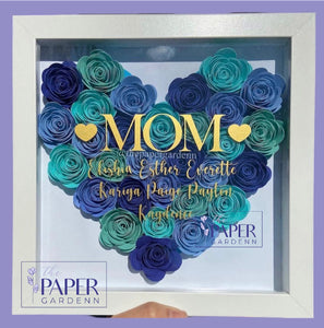 Blue & Teal Rosebud Heart Shadowbox Frame