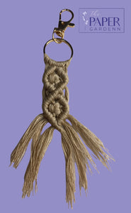 Nude Braided Macramé Key Chain with Gold Hook Keyring