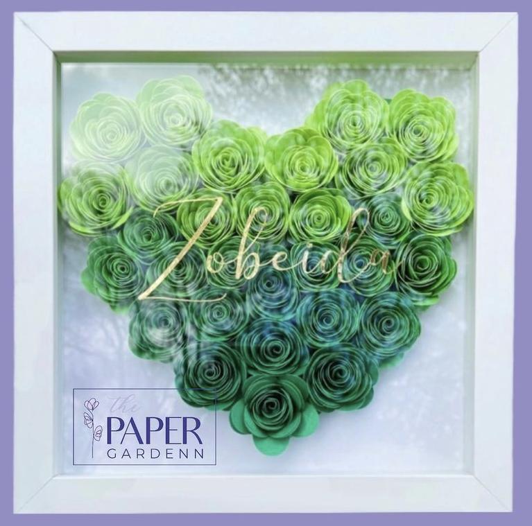 Green Rosebud Heart Shadowbox Frame