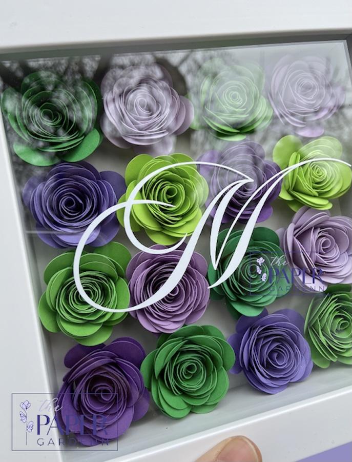 Green & Purple Bloomed Rose Shadowbox Frame