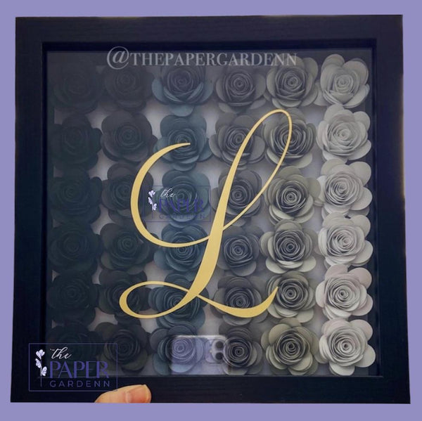 Monochrome Bloomed Rose Shadowbox Frame