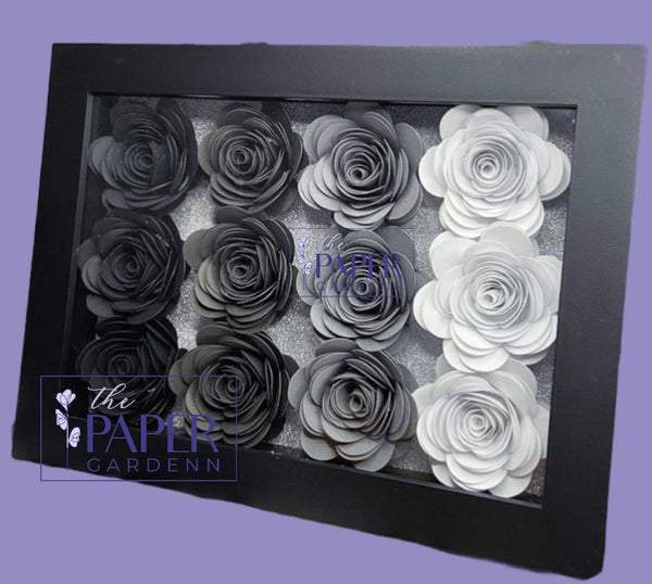 Monochrome Bloomed Rose Shadowbox Frame