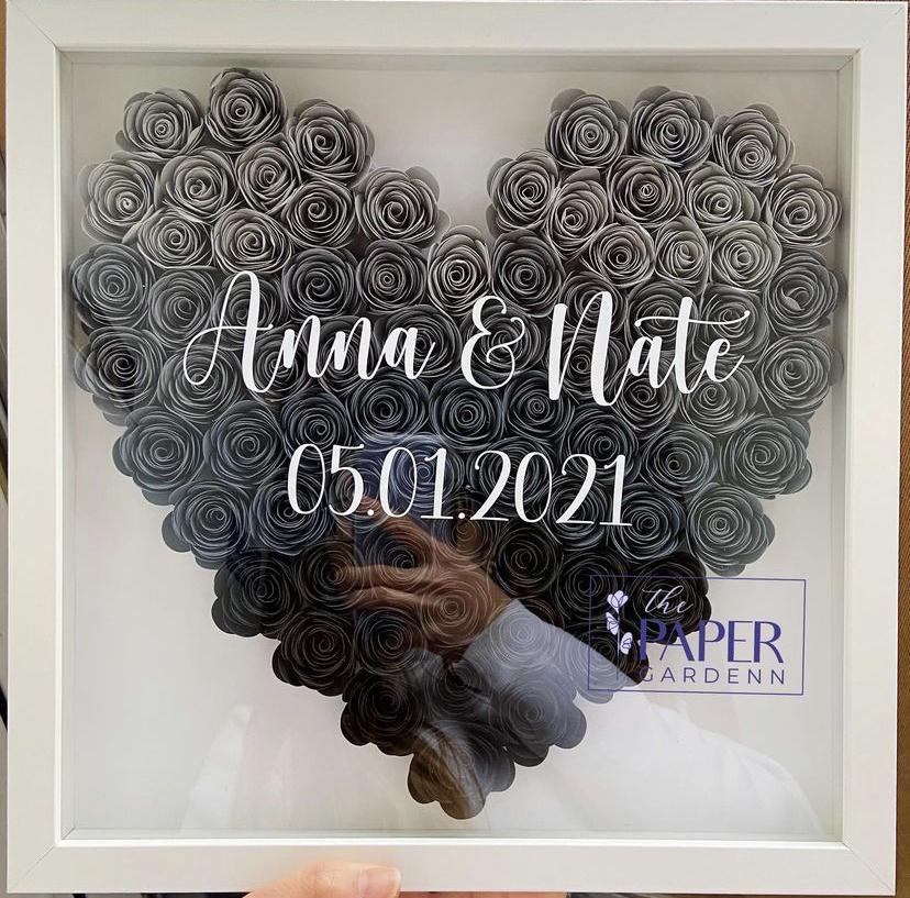 Monochrome Rosebud Heart Shadowbox Frame