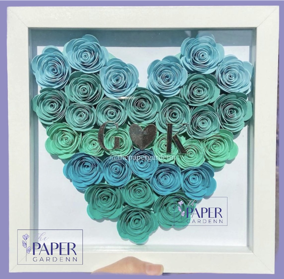 Teal Rosebud Heart Shadowbox Frame