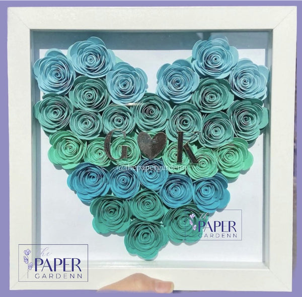 Teal Rosebud Heart Shadowbox Frame