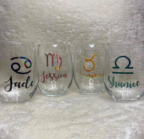 Astrology Zodiac Sign Wine Glasses  Aquarius Pisces Aries Taurus Gemini Cancer Leo Virgo Libra Scorpio Sagittarius Capricorn