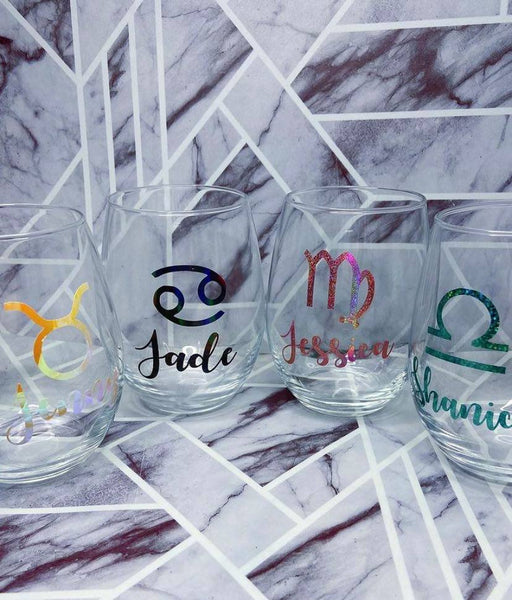Astrology Zodiac Sign Wine Glasses  Aquarius Pisces Aries Taurus Gemini Cancer Leo Virgo Libra Scorpio Sagittarius Capricorn