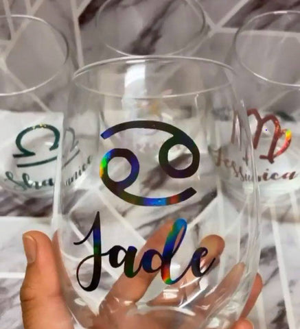 Astrology Zodiac Sign Wine Glasses  Aquarius Pisces Aries Taurus Gemini Cancer Leo Virgo Libra Scorpio Sagittarius Capricorn