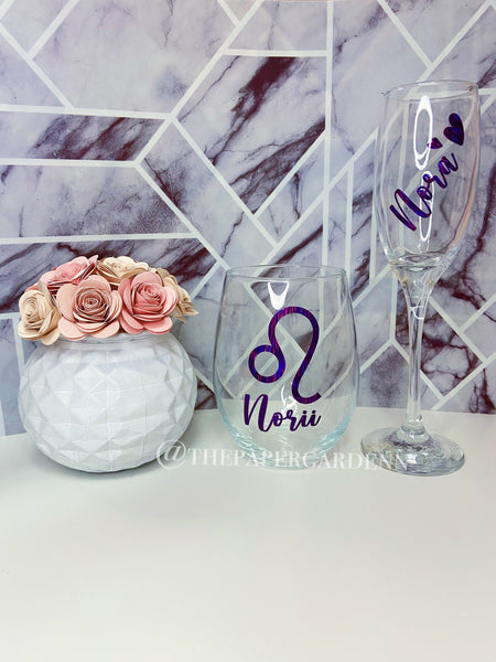 Astrology Zodiac Sign Wine Glasses  Aquarius Pisces Aries Taurus Gemini Cancer Leo Virgo Libra Scorpio Sagittarius Capricorn