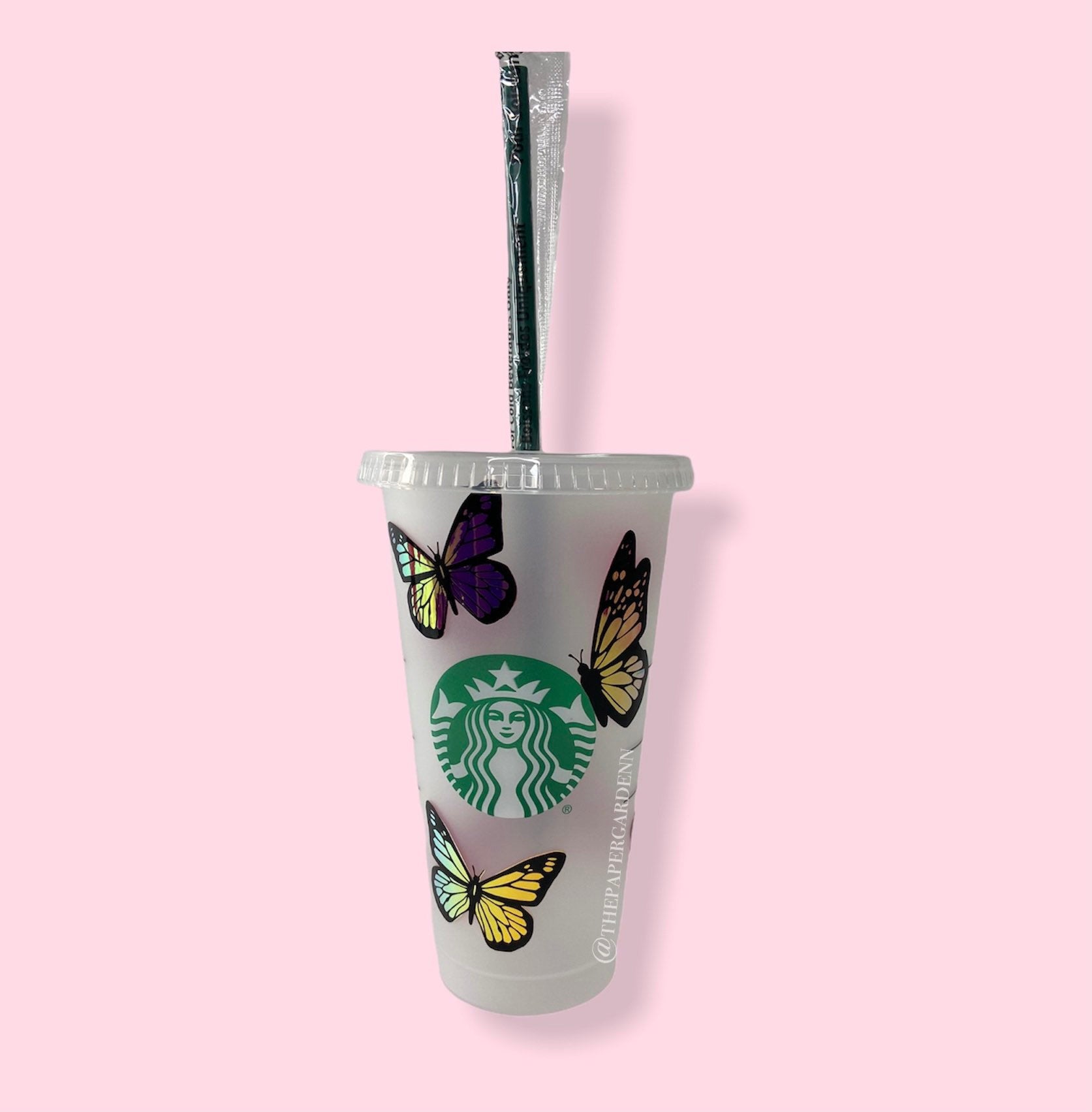 Butterfly Starbucks Cup with Straw & Lid| Custom Personalized Starbucks Cold Cup with name and holographic butterflies
