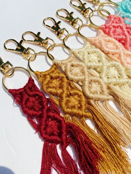 Mix & Match [2 Macramé Key Chains with Gold Hook Keychain | Acrylic Name Plate Personalization]