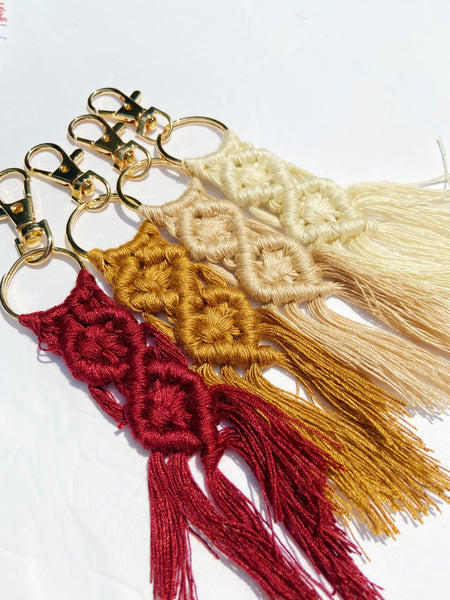 Mix & Match [2 Macramé Key Chains with Gold Hook Keychain | Acrylic Name Plate Personalization]