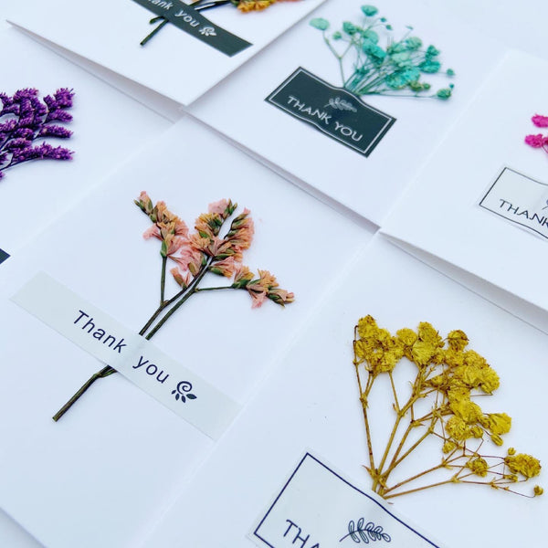 Dried Flower Thank You Card - White Cardstock