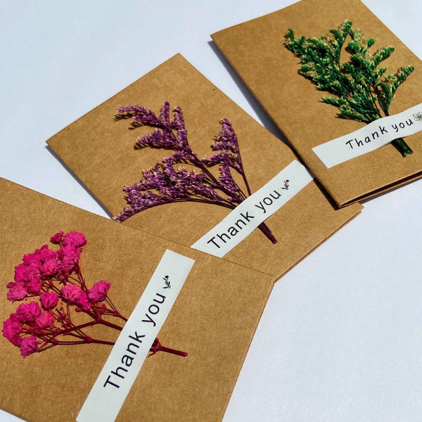 Dried Flower Thank You Card - Kraft Paper