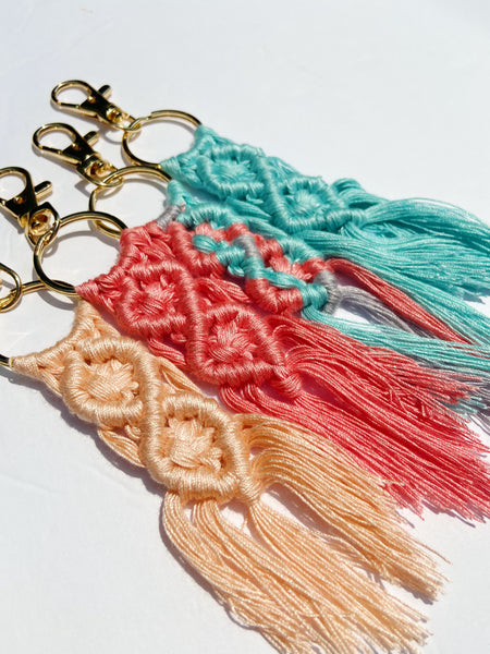 Mix & Match [2 Macramé Key Chains with Gold Hook Keychain | Acrylic Name Plate Personalization]