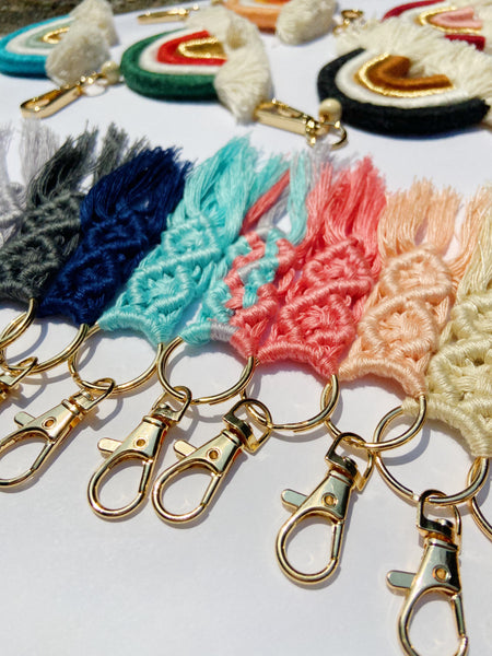 Mix & Match [2 Macramé Key Chains with Gold Hook Keychain | Acrylic Name Plate Personalization]