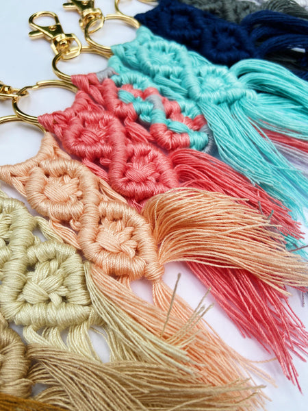 Mix & Match [2 Macramé Key Chains with Gold Hook Keychain | Acrylic Name Plate Personalization]