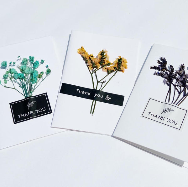 Dried Flower Thank You Card - White Cardstock